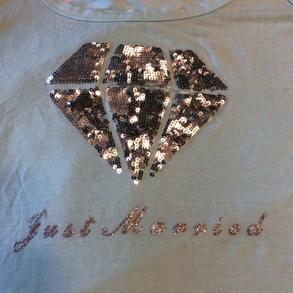 "Just Married" diamond sequin and blue tank - Picture 2 of 5